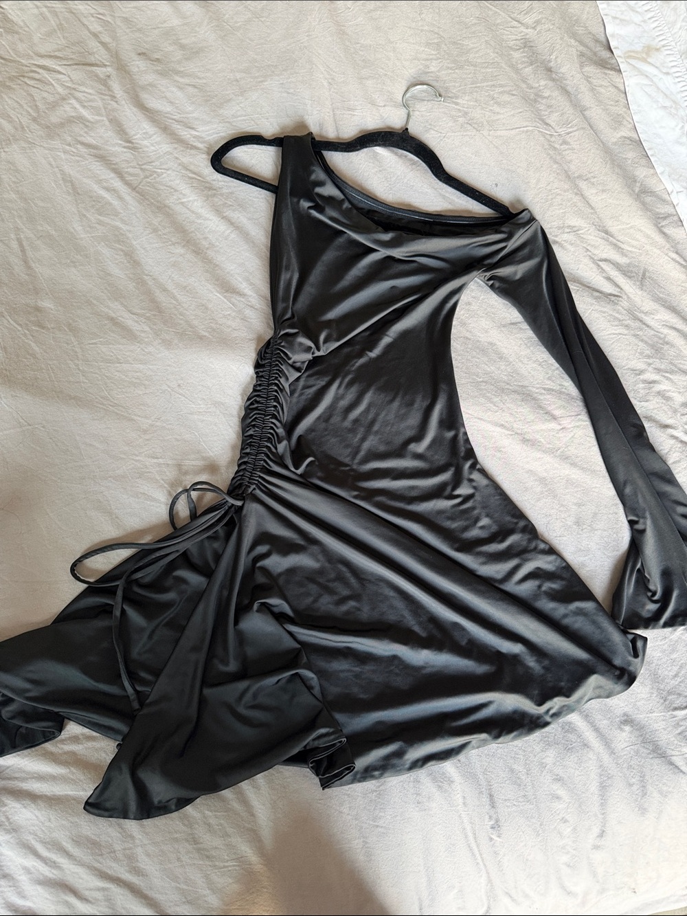 Oh Polly Black Asymmetric One-Shoulder Ruched Dress Size 2